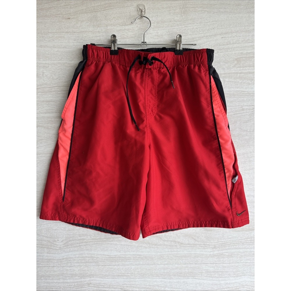 Nike men's red and black hybrid swim board shorts Mesh Lining Drawstring Sz M